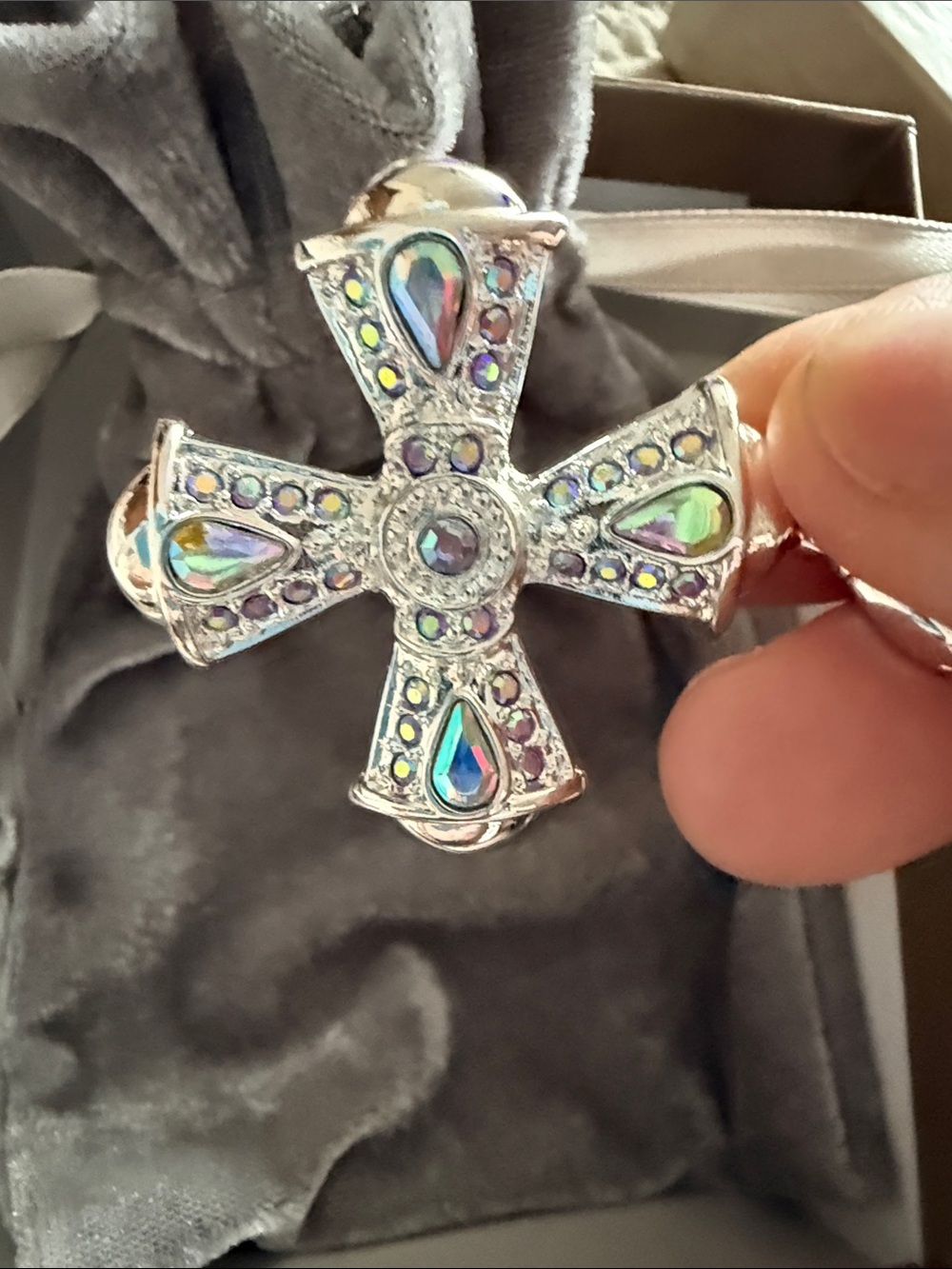 Kirk’s Folly Fantasia Crystal Cross Pendant  - Iridescent